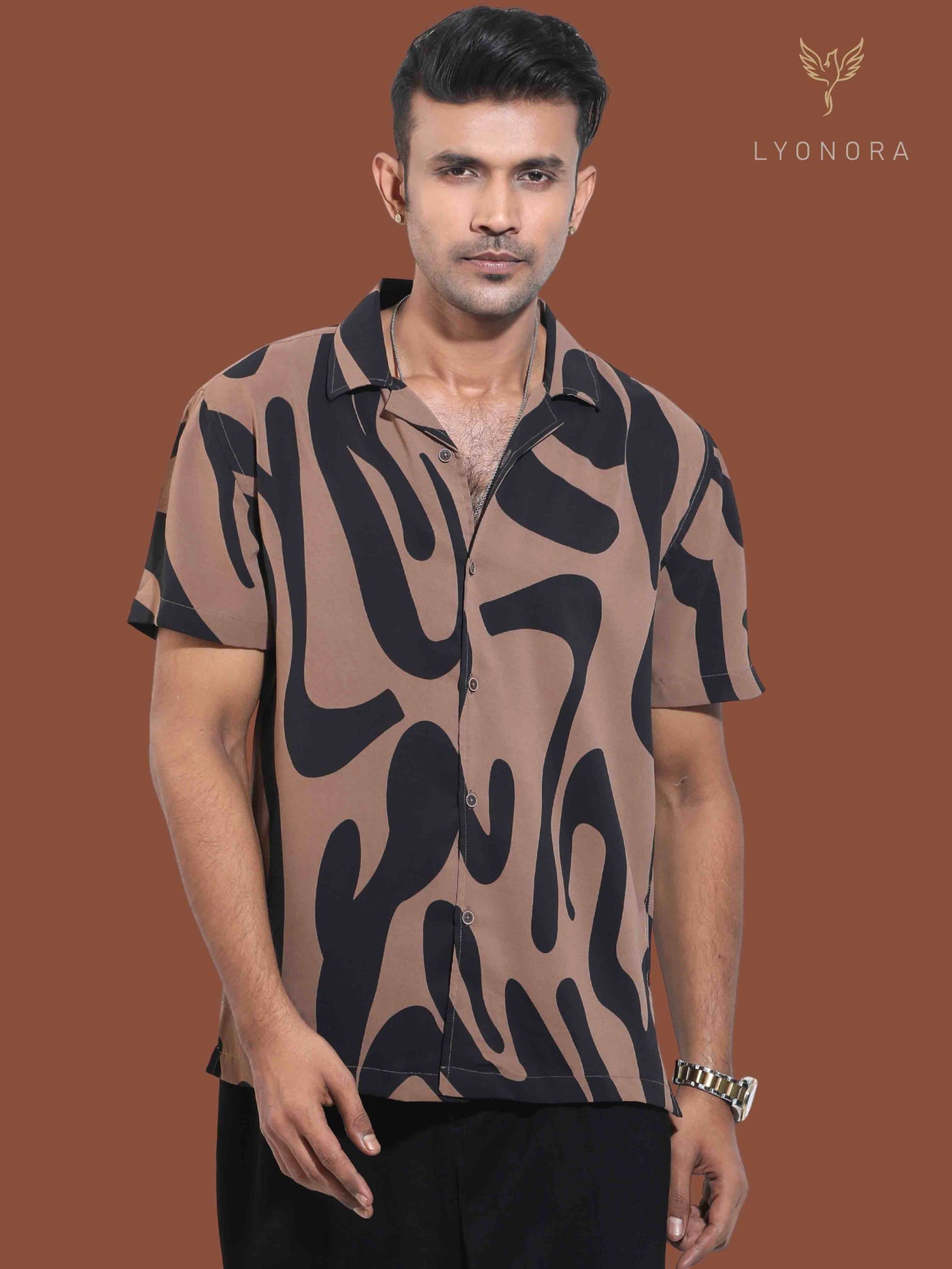 Chocolate brown coffee nude color printed Havana shirt