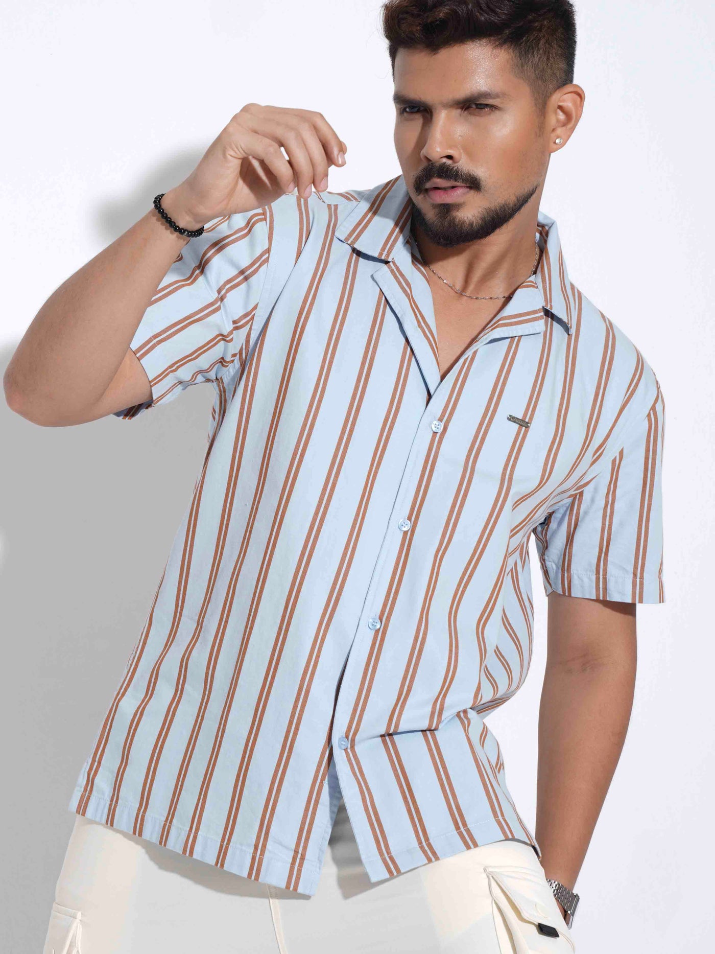 Sky brown stripe printed havana shirt