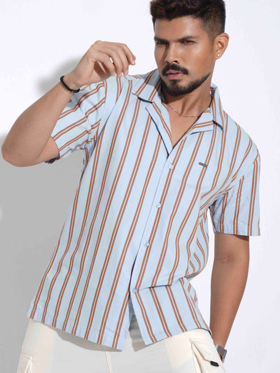 Sky brown stripe printed havana shirt