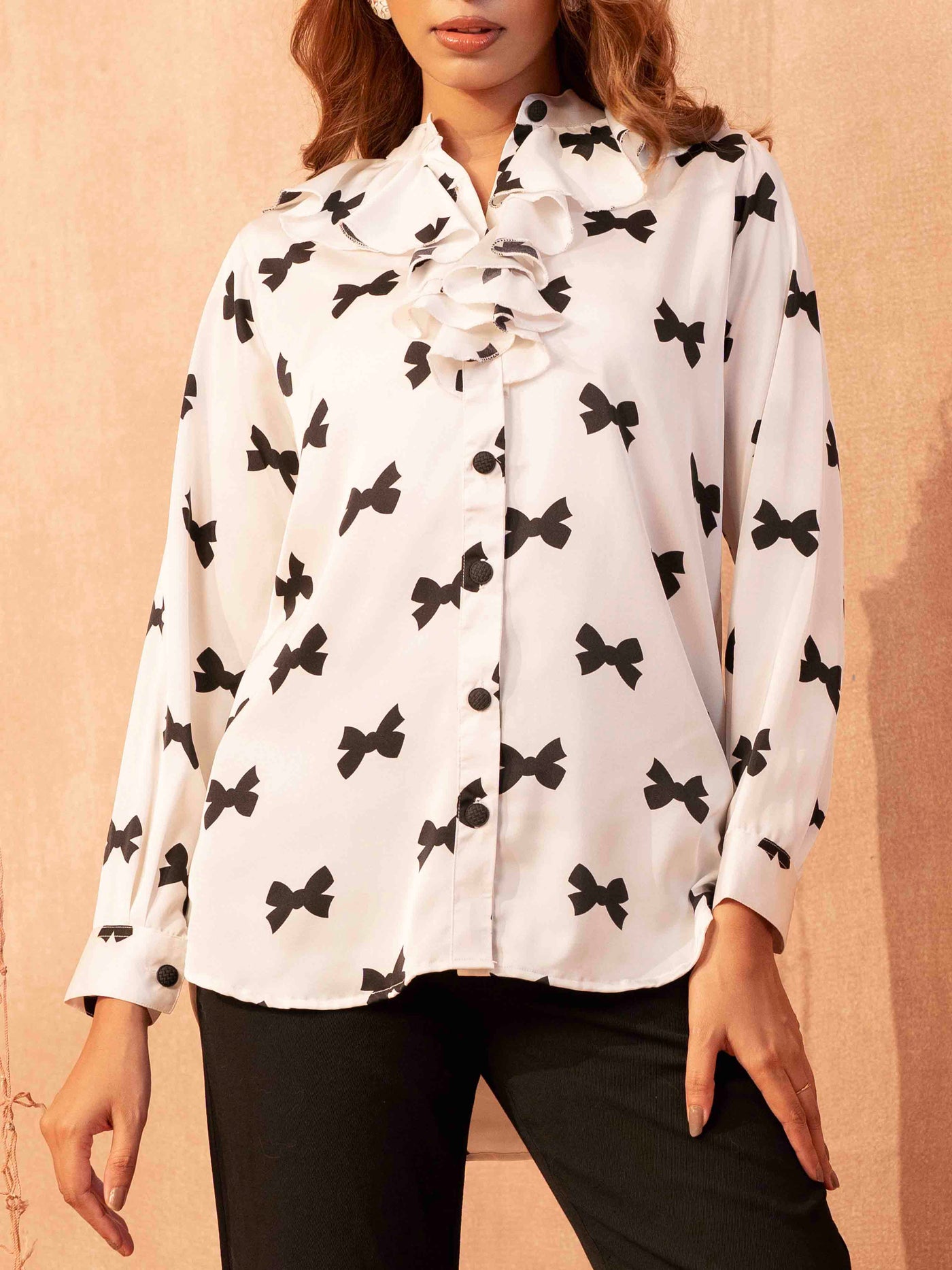 White bow tie printed Female Exclusive shirt