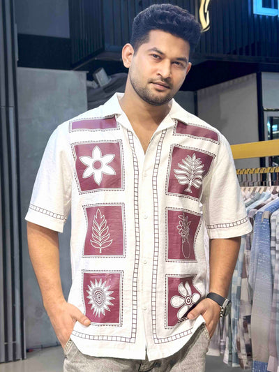 White Block Flower printed havana shirt