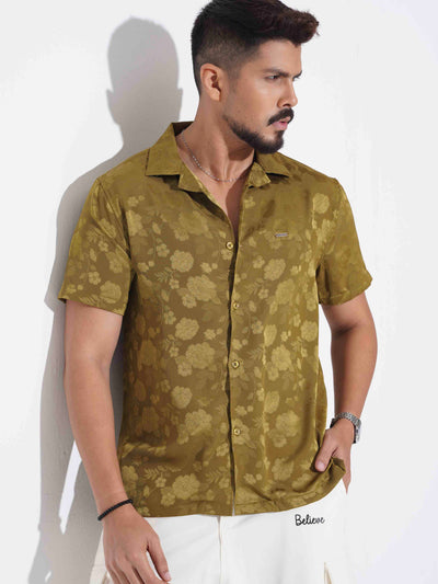 Glossy Olive flower printed havana shirt