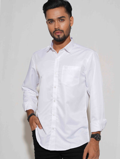 White solid cotton full sleeve shirt