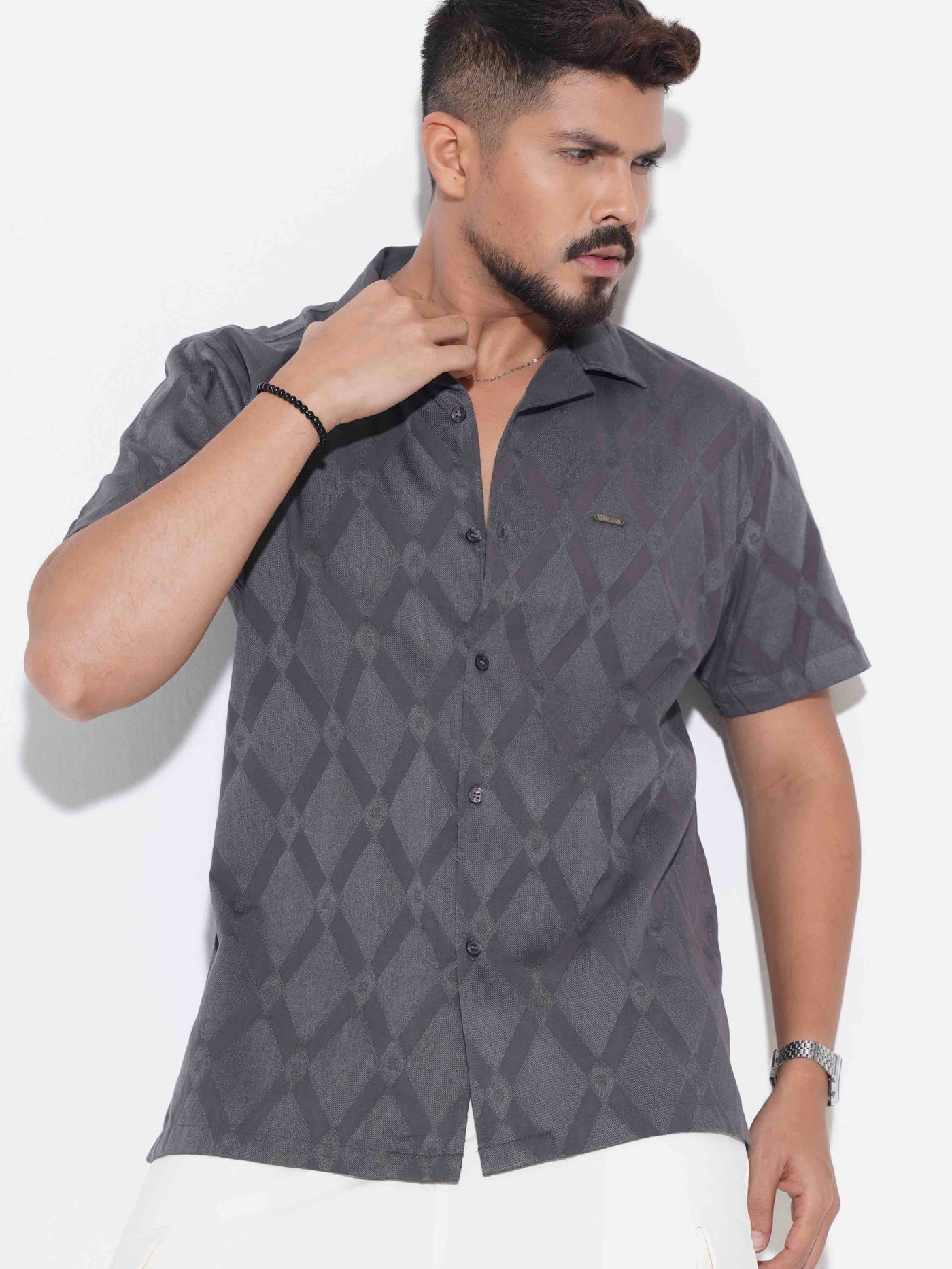 Gray texture fancy cotton havana shirt