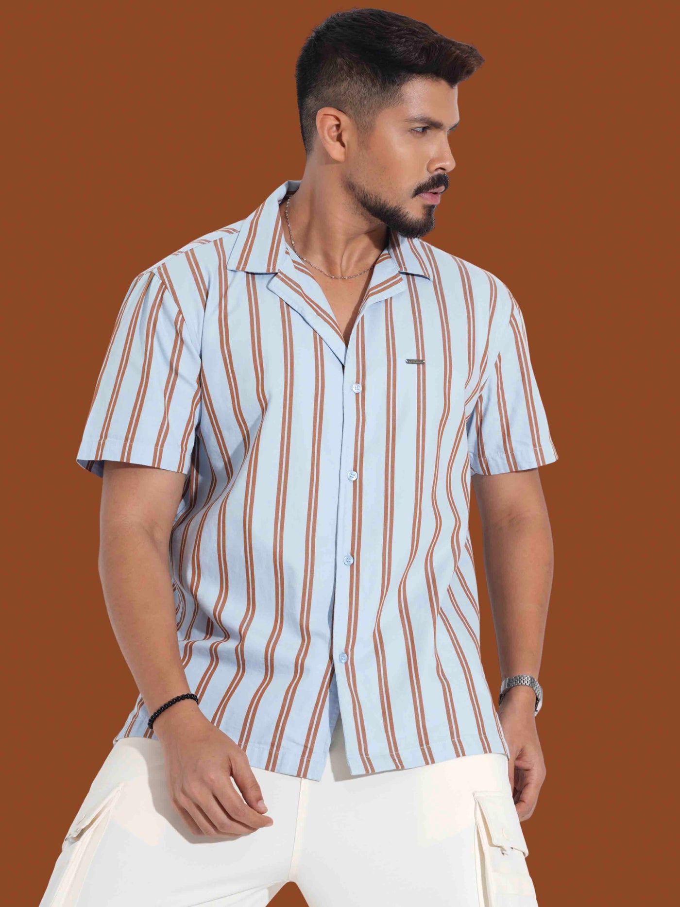 Sky brown stripe printed havana shirt