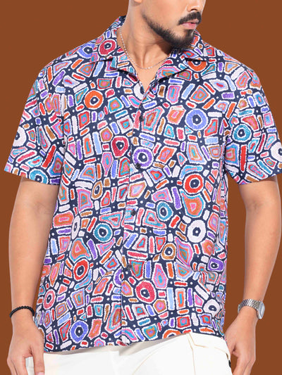 Orange Blue blob printed havana shirt