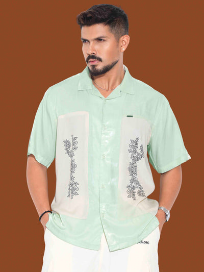 Paste color cream embroidey design premium havana shirt