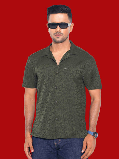 Dark olive Black printed havana shirt