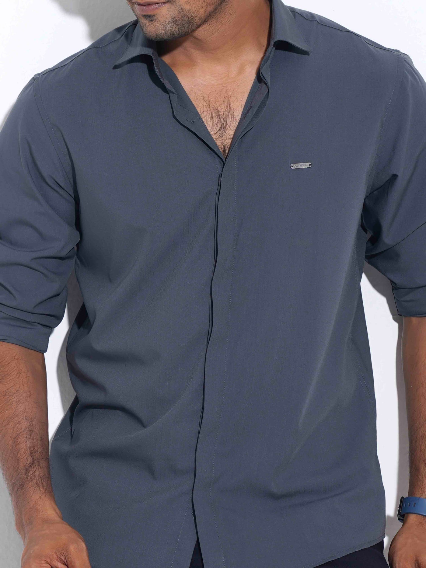 Gray color plated solid full sleeve shirt