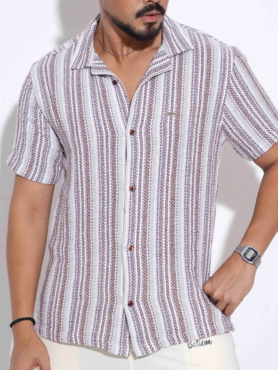 Cream Maroon stripe printed havana shirt