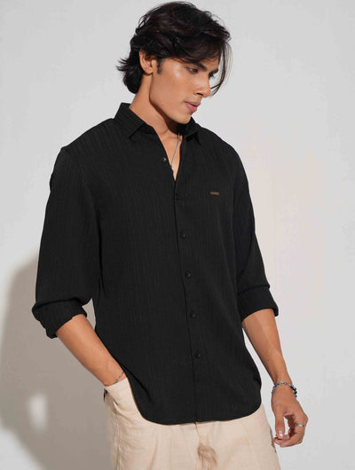 Jet black stripe texture viscos premium shirt