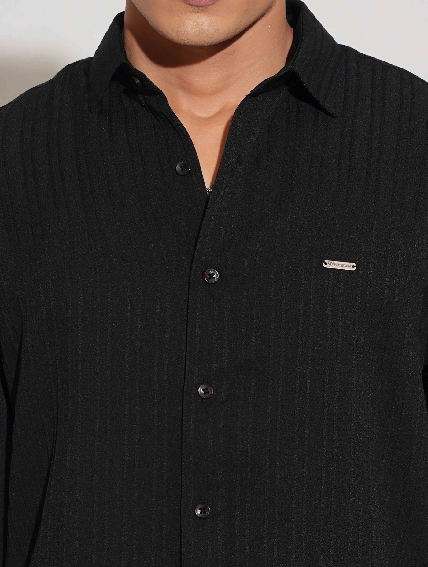 Jet black stripe texture viscos premium shirt