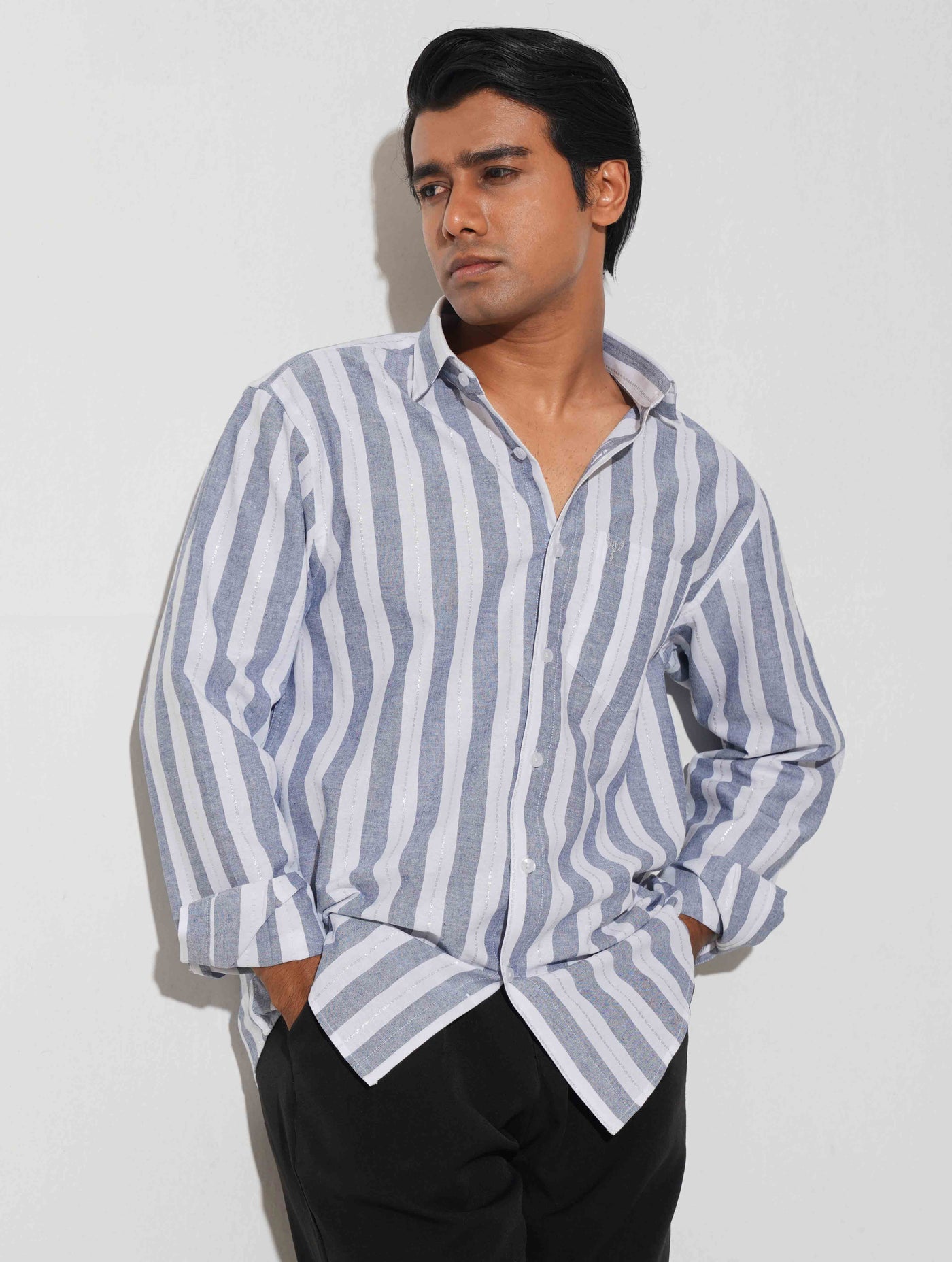 White and sky stripe full sleeve