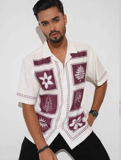 White Block Flower printed havana shirt