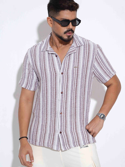 Cream Maroon stripe printed havana shirt