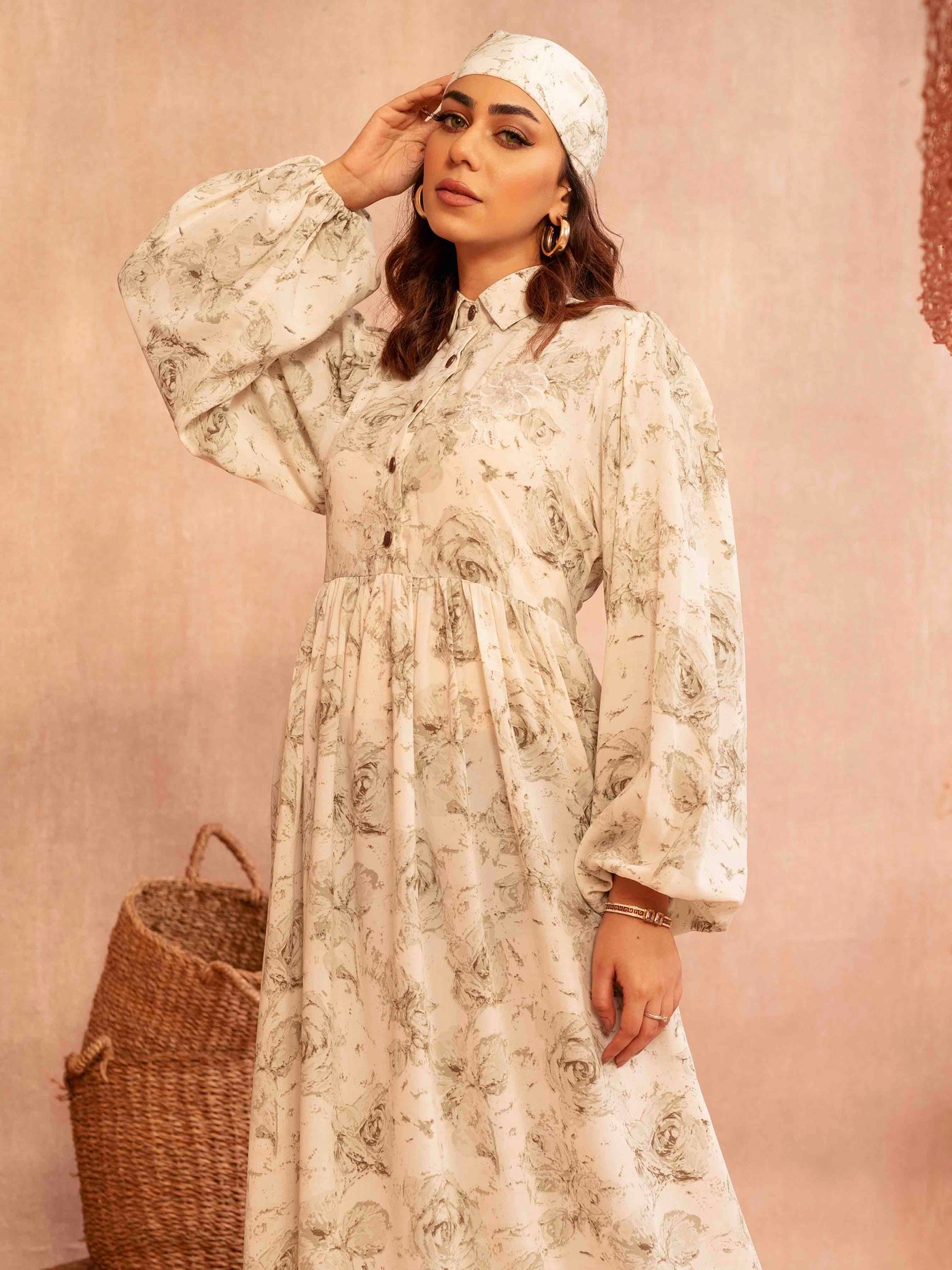 White Paste printed Female Long Gown