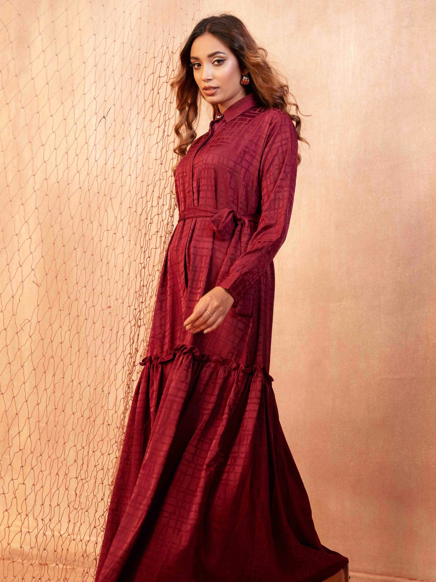 Ruby Red Texture Female Long Gown