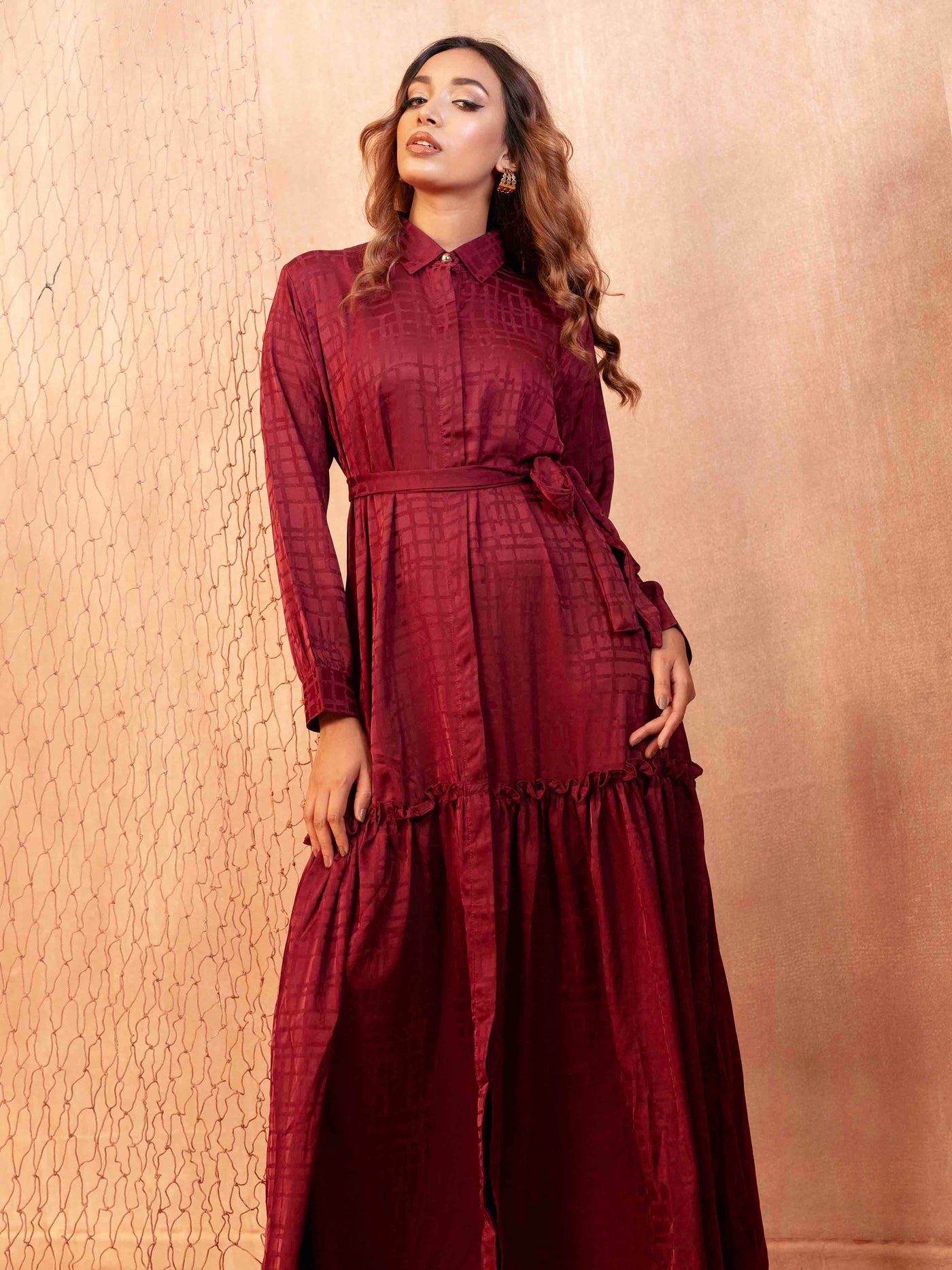 Ruby Red Texture Female Long Gown