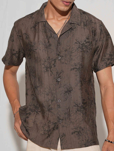 Coffee gray floral printed Havana shirt