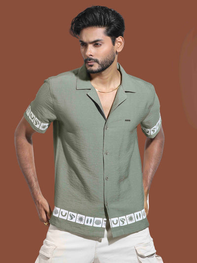 Olive color hand and waist printed Havana shirt