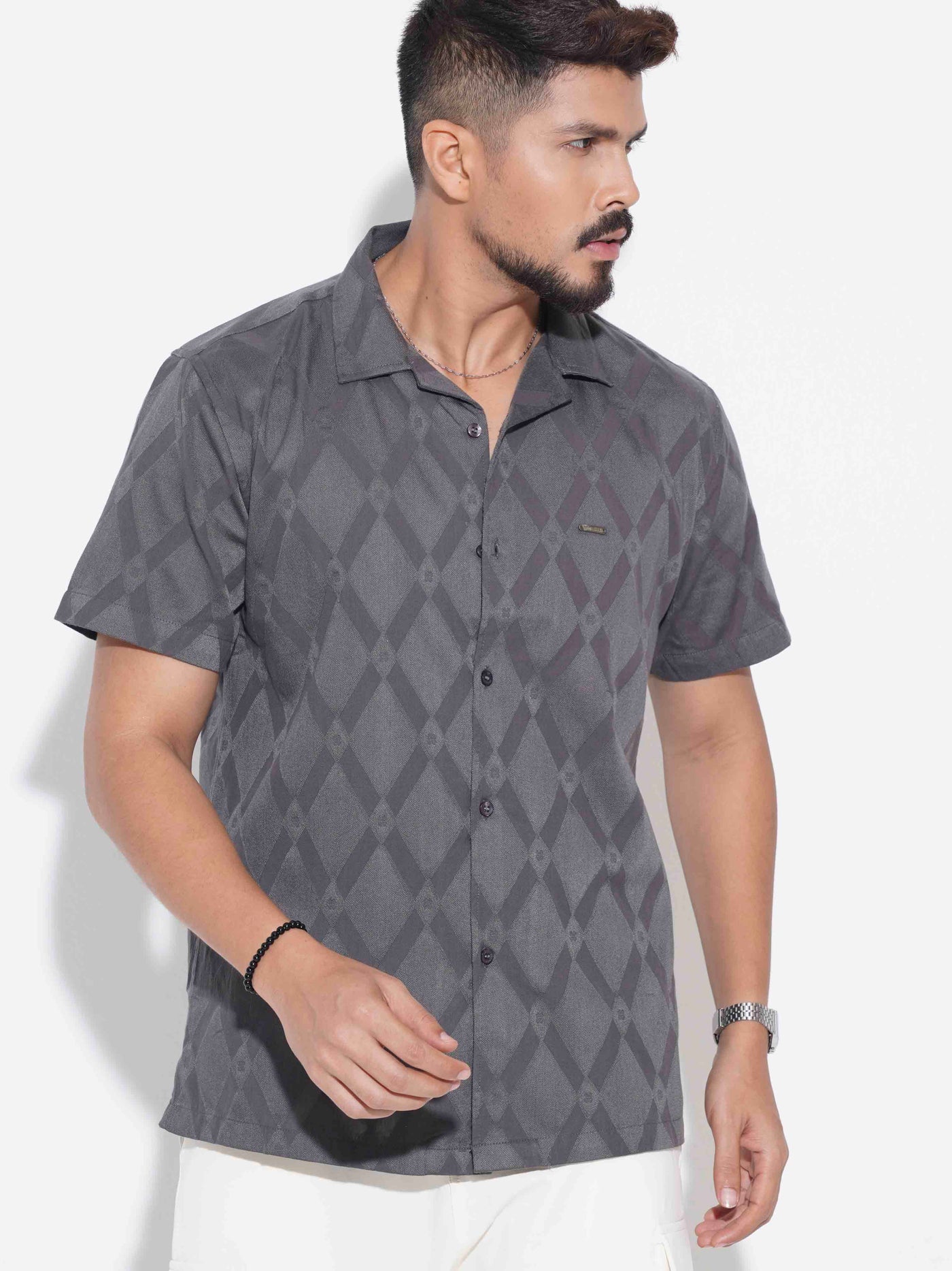 Gray texture fancy cotton havana shirt