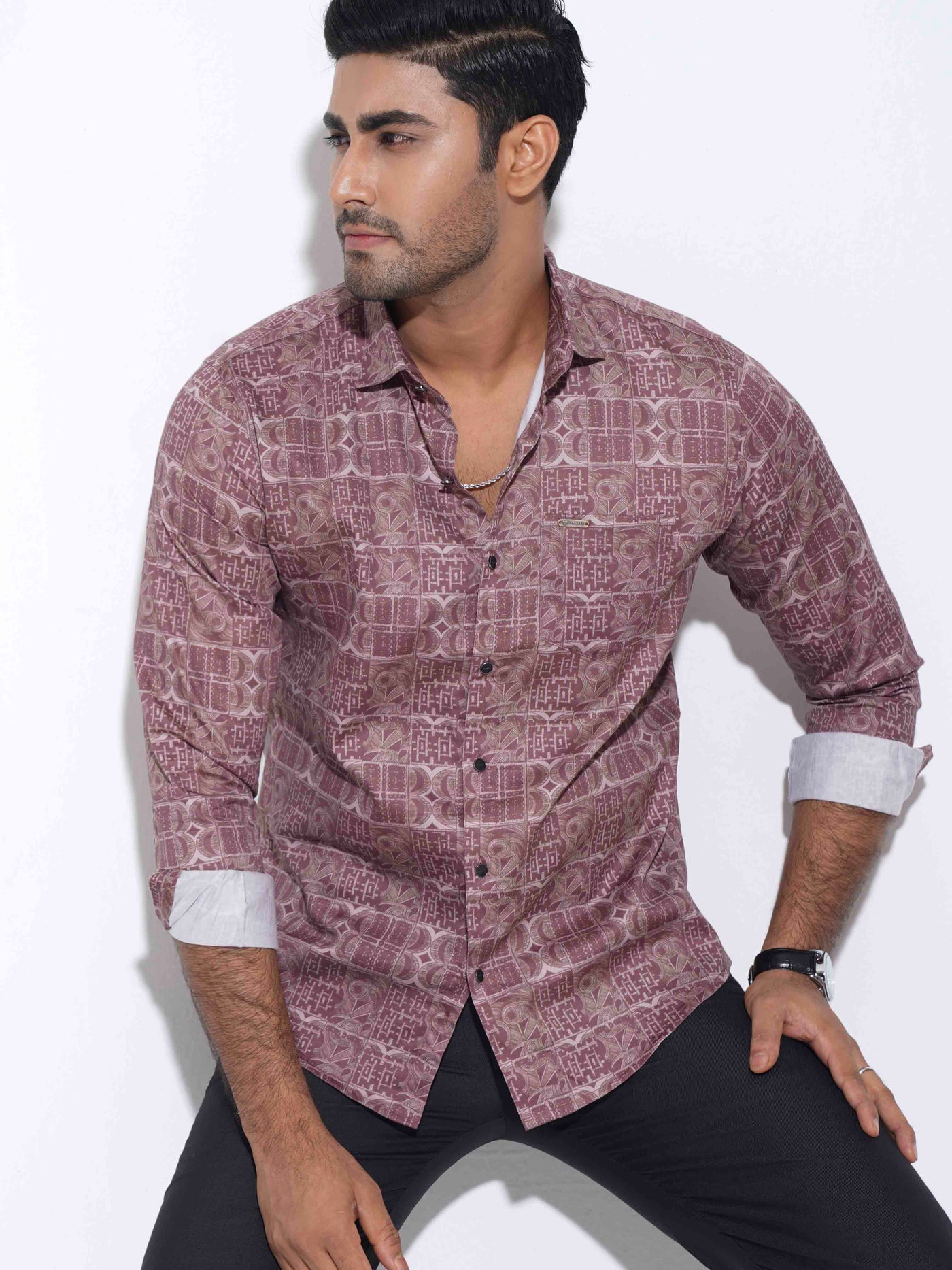 Deep Maroon Printed Premium Full sleeve Shirt
