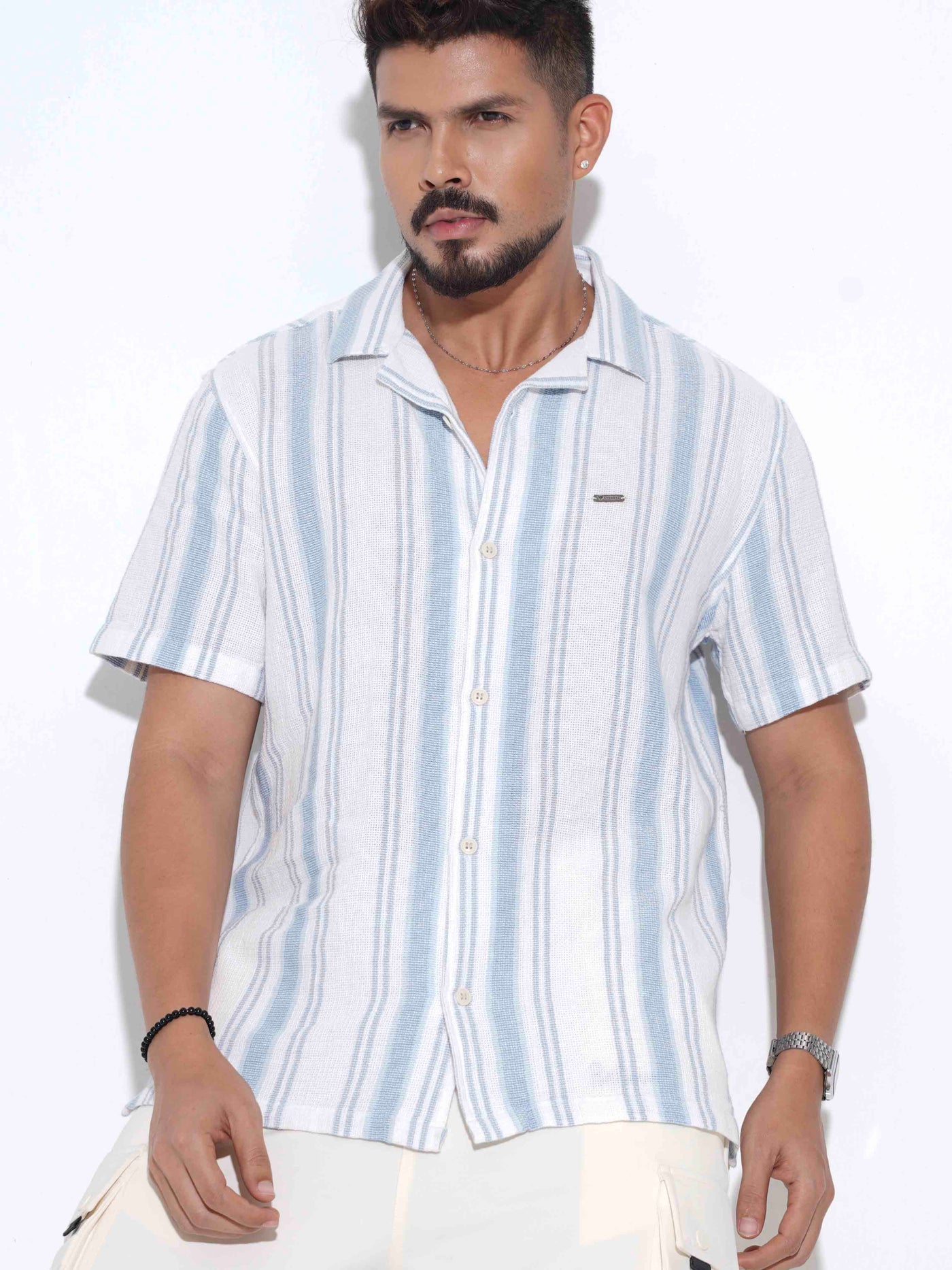 Sky white stripe Remi cotton havana shirt
