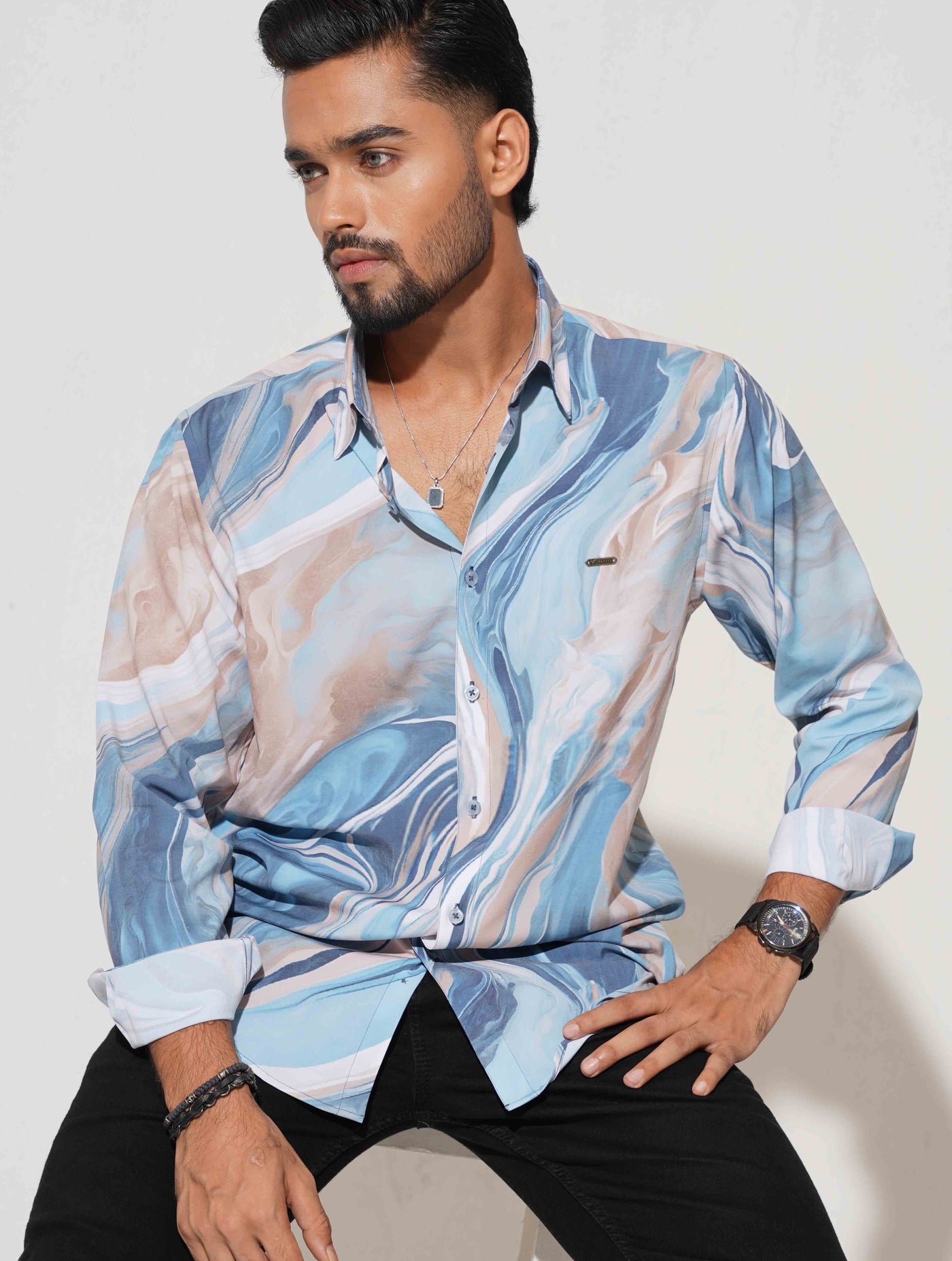 Prussian blue icecream printed full sleeve